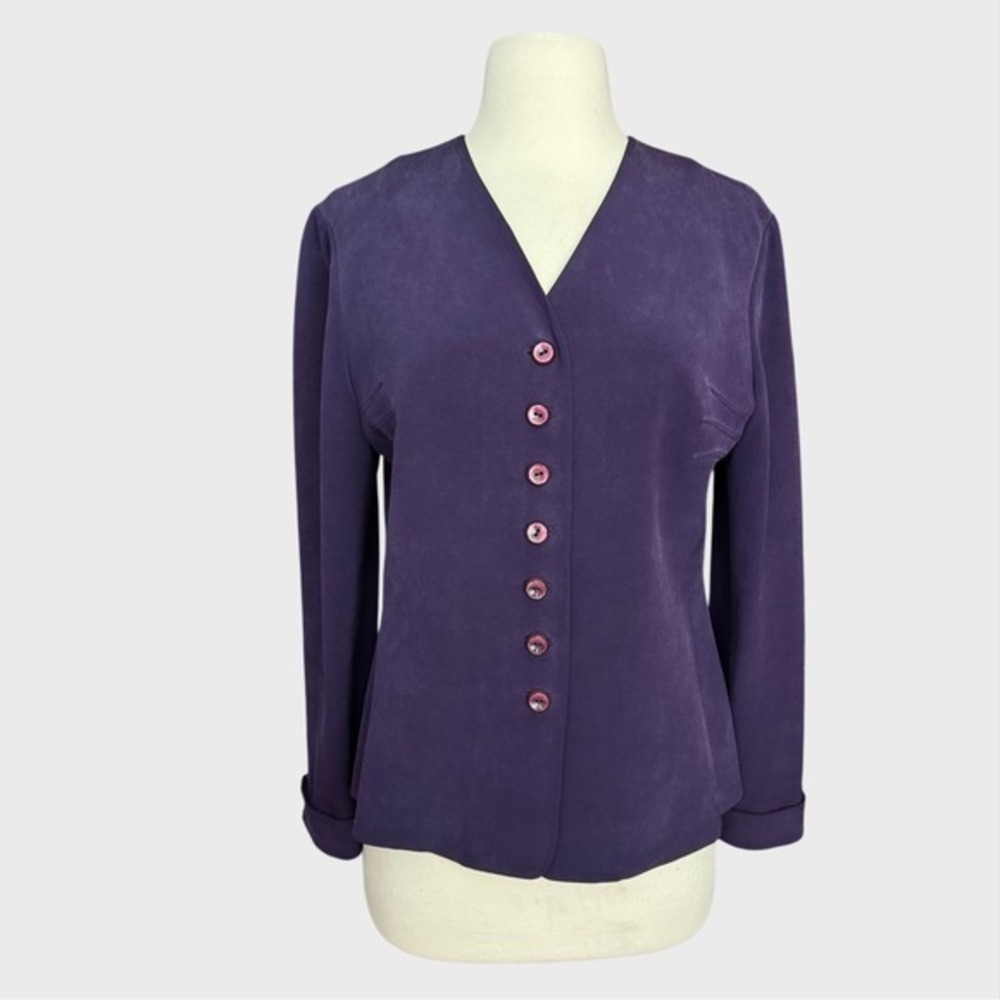 Dana Buchman Petites Size 8 100%‎ Silk Purple Plum Blazer Corporate Career